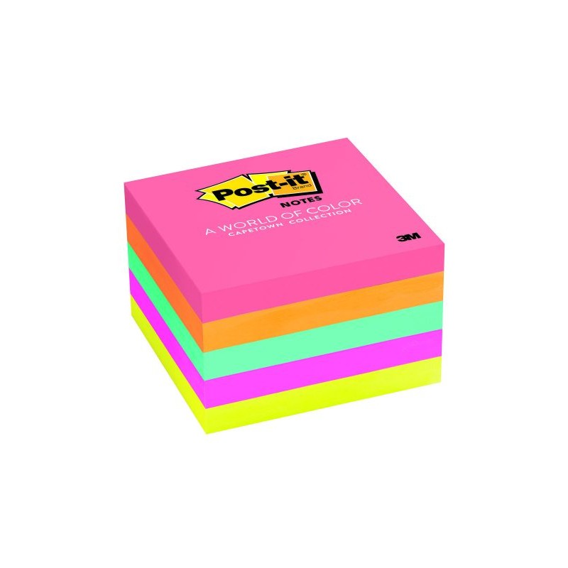Bloc Post-it de 500 Feuillets Adhésifs Amovibles Couleurs Néon 76x76 mm - Papier certifié PEFC - Couleurs Assorties