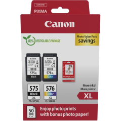 ✅ Canon PG-575XL/CL-576XL Multipack de 2 cartouches d'encre originales + 50 feuilles de papier photo - 5437C006 en stock