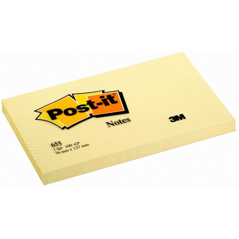 Bloc Post-it de 100 Notes Autocollantes Amovibles Jaune Canari 76x127 mm - Papier certifié PEFC - 7100090881 - Couleur Jaune