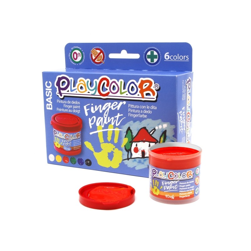 PlayColor Basic Finger Paint Lot de 6 flacons de peinture au doigt 40 ml - Testé dermatologiquement - Séchage rapide - Sans