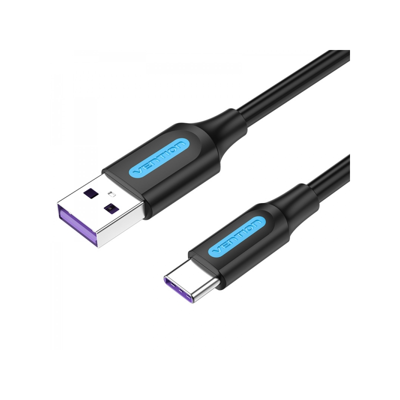 Câble Vention USB 2.0 Mâle vers USB-C Mâle - 5A - 100W - 480Mbps - 0.25m - Couleur Noir