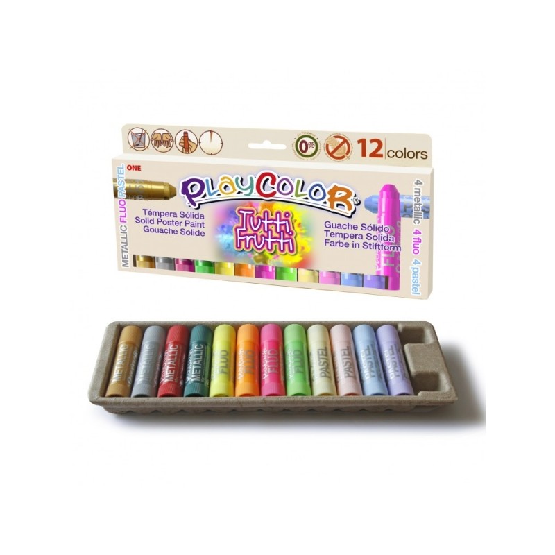 PlayColor Tuttifrutti Pack de 12 Temperas Solides - Elles ne froissent pas le papier - Elles n'ont pas besoin de vernis