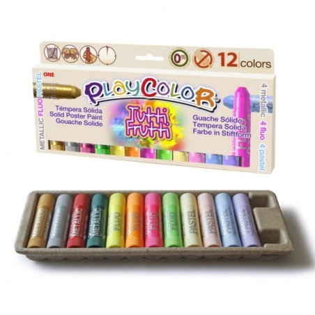 ✅ PlayColor Tuttifrutti Pack de 12 Temperas Solides - Elles ne froissent pas le papier - Elles n'ont pas besoin en stock
