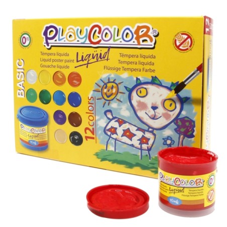 ✅ PlayColor Basic Liquide Pack de 12 Temperas 40 ml - Ne gondole pas le papier - Grande viscosité - Haute opaci en stock
