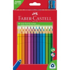 ✅ Faber-Castell Jumbo Junior Lot de 30 crayons de couleur triangulaires + taille-crayon - Mine incassable - Lava en stock