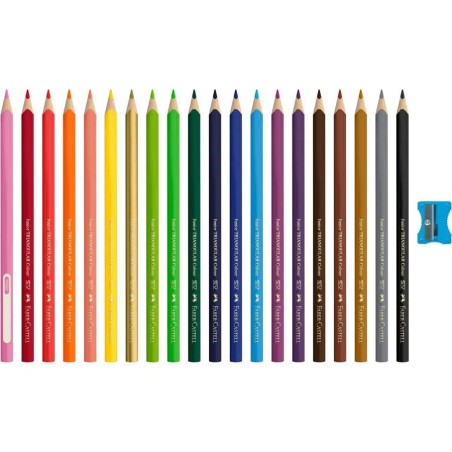 Faber-Castell Jumbo Junior Lot de 20 crayons de couleur triangulaires + taille-crayon - Mine incassable - Lavables - Couleurs