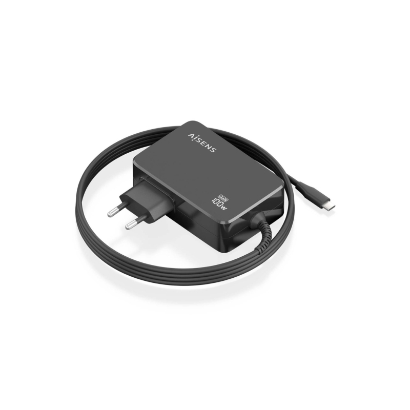 Chargeur pour ordinateur portable Aisens GaN USB-C/PD 100 W PD3.0 - Câble de 1,80 m - Noir