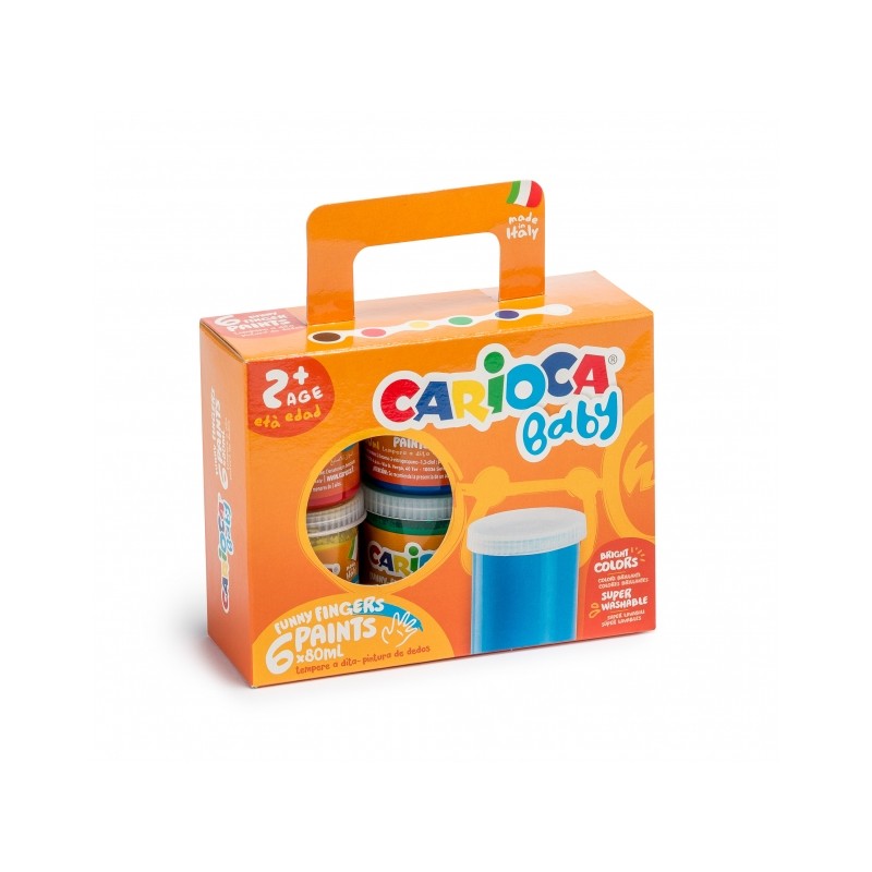 Carioca Tempera Baby Lot de 6 pots de peinture au doigt 2+ – Lavables – Non toxiques – Sans odeur – Créativité et plaisir