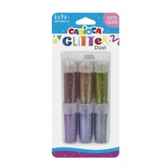 Carioca Glitter Dust Pack de 6 couleurs - Colle incluse - Idéal pour les surfaces sombres - Parfait pour les décorations et les