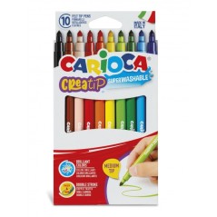 ✅ Carioca Creatip Pack de 10 Marqueurs - Encre Super Lavable - Pointe Moyenne à Double Trait - Pointe Verrouill en stock