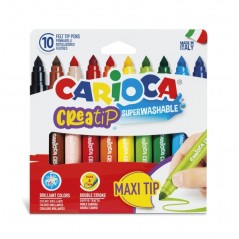 ✅ Carioca Creatip Maxi Pack de 10 Marqueurs - Encre Super Lavable - Pointe Maxi à Double Course - Pointe Verrou en stock