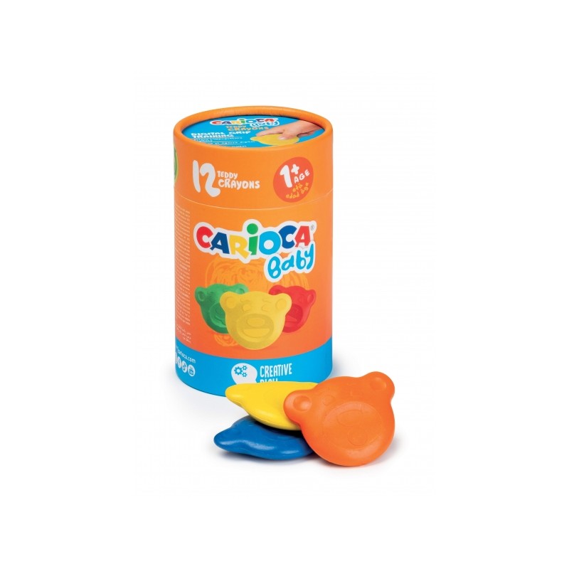 Carioca Teddy Crayons Pack de 12 crayons de couleur - Certifiés à partir de 12 mois - Conçus pour entraîner la préhension