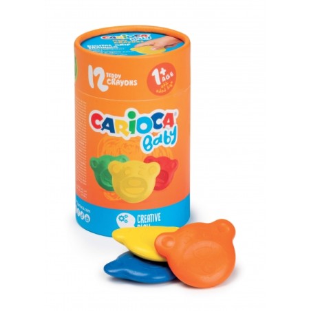 ✅ Carioca Teddy Crayons Pack de 12 crayons de couleur - Certifiés à partir de 12 mois - Conçus pour entraîne en stock