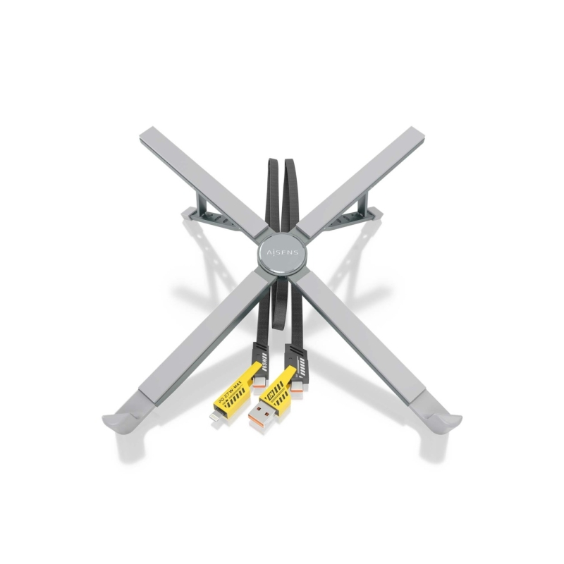 Support de bureau réglable Aisens pour ordinateur portable/tablette - USB-C - Station d'accueil 4 en 1 - Gris