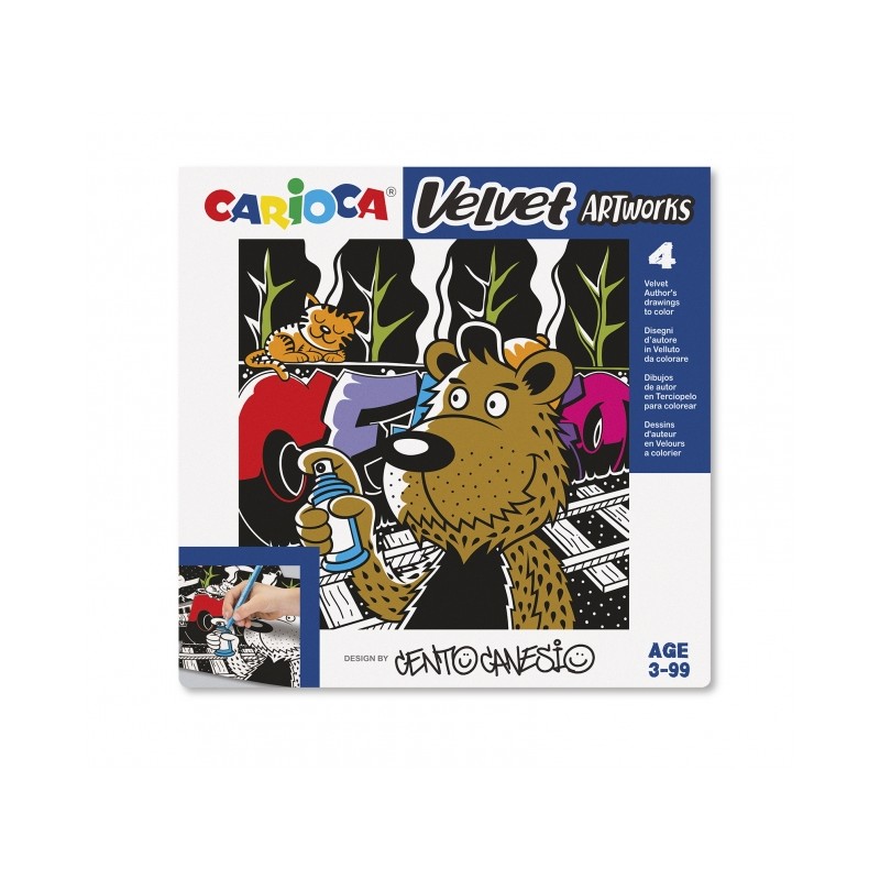 Carioca Velvet Centograffiti Pack de 4 Illustrations en Velours à Colorier - Texture Douce - Développe la Dextérité et la