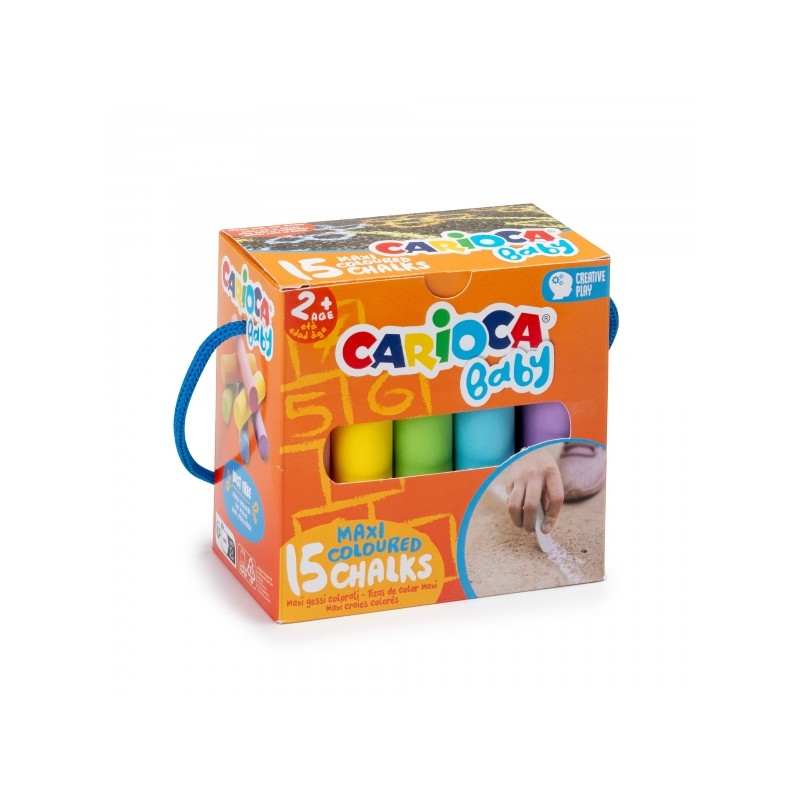 Carioca Maxi Multicolor Baby Craies Lot de 15 craies - Sans poussière - Certifiées à partir de 24 mois - Couleurs vives