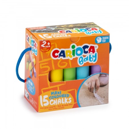 ✅ Carioca Maxi Multicolor Baby Craies Lot de 15 craies - Sans poussière - Certifiées à partir de 24 mois - Co en stock