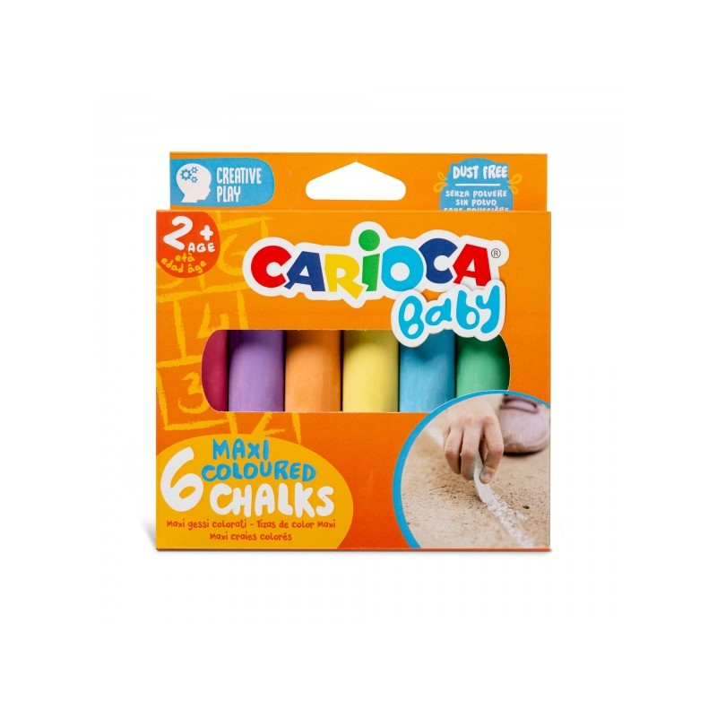 Carioca Maxi Multicolor Baby Craies Lot de 6 craies - Sans poussière - Certifiées à partir de 24 mois - Couleurs vives