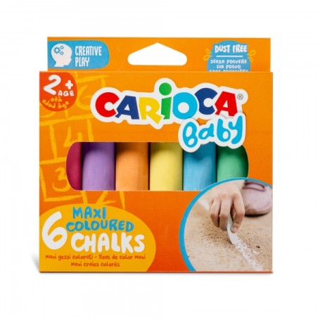 ✅ Carioca Maxi Multicolor Baby Craies Lot de 6 craies - Sans poussière - Certifiées à partir de 24 mois - Cou en stock