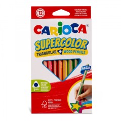 ✅ Carioca Supercolor Pack de 12 Crayons en Bois - Corps Maxi Triangulaire - Couleurs Intenses et Grande Opacité en stock