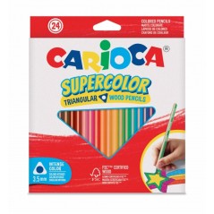 ✅ Carioca Supercolor Pack de 24 crayons en bois - Corps triangulaire - Couleurs intenses et grande opacité - É en stock