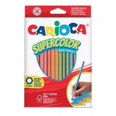 ✅ Carioca Supercolor Lot de 36 crayons en bois - Corps hexagonal - Couleurs intenses et grande opacité - Épais en stock