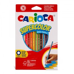 ✅ Carioca Supercolor Pack de 18 Crayons en Bois - Corps Hexagonal - Couleurs Intenses et Grande Opacité - Épai en stock