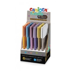 ✅ Carioca Fiorella Présentoir de 30 Stylos de Couleurs Métallisées - Pointe Bille - Corps Transparent Fluo - en stock