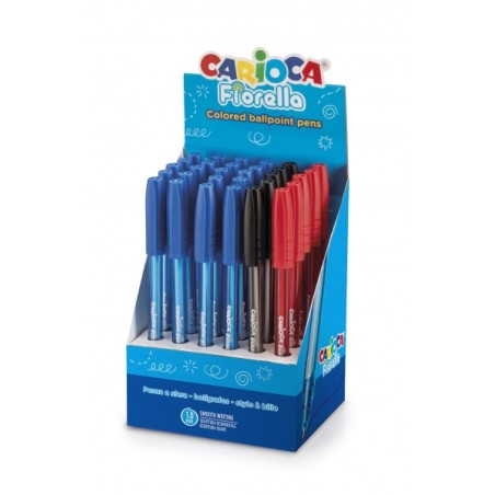 ✅ Présentoir de 30 Stylos Carioca Fiorella - Pointe Bille Ø 1mm - Corps Transparent Fluo - Écriture Lumineuse en stock