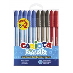 ✅ Carioca Fiorella Lot de 10 Stylos de Couleur - Pointe Bille - Corps Transparent Fluo - Écriture Lumineuse et en stock