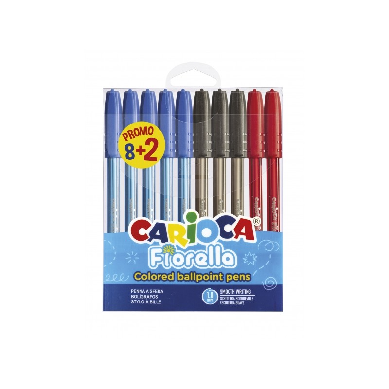 Stylos bille couleur Carioca Fiorella x10 - Corps fluo transparent

