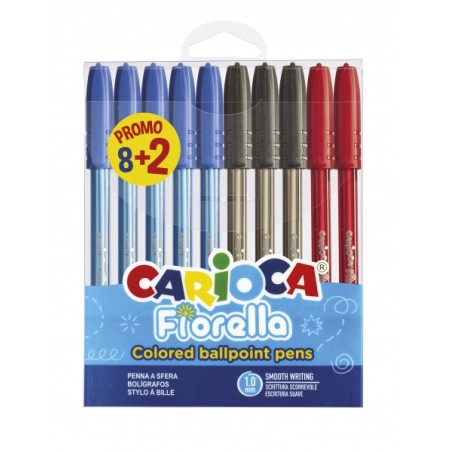 ✅ Carioca Fiorella Lot de 10 Stylos de Couleur - Pointe Bille - Corps Transparent Fluo - Écriture Lumineuse et en stock