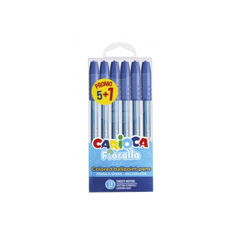Stylos bille Carioca Fiorella 6x - Fluo transparent - Bleu 1mm

