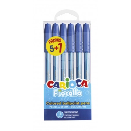 ✅ Carioca Fiorella Pack de 6 Stylos - Pointe Bille - Corps Transparent Fluo - Pointe Ø 1mm - Écriture Lumineus en stock