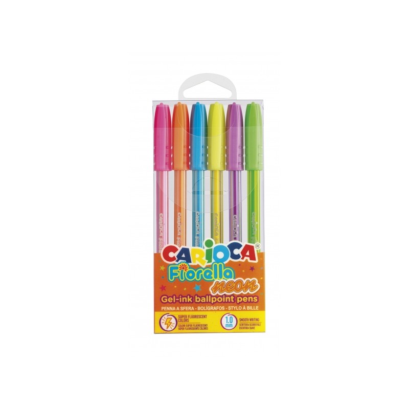Stylos bille fluo multicolores Carioca Fiorella - Lot de 6