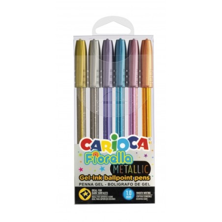 ✅ Carioca Fiorella Lot de 6 Stylos de Couleur Métallique - Stylo Bille avec Pointe Bille et Corps Fluo Transpar en stock