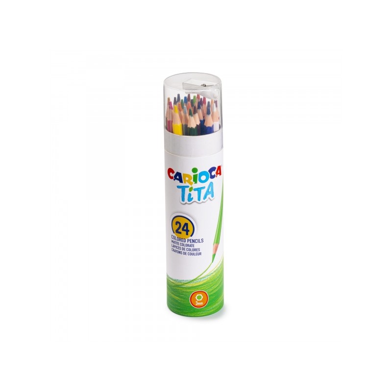 Carioca Tita Lot de 24 crayons en résine - Corps hexagonal - Couleurs vives et lavables - Écriture douce - Taille-crayon inclus