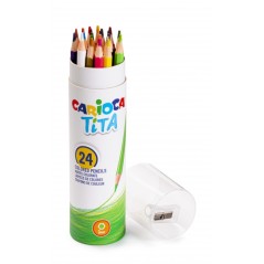 Carioca Tita Lot de 24 crayons en résine - Corps hexagonal - Couleurs vives et lavables - Écriture douce - Taille-crayon inclus