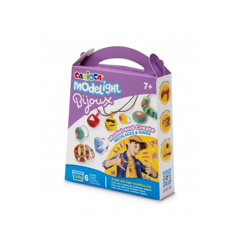 Pack de Création de Bijoux Carioca Modelight Bijoux - Pâte Super Légère et Élastique - Sans Gluten - Séchage à l'Air - Couleurs
