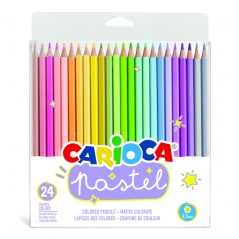 ✅ Carioca Lot de 24 crayons en bois - Couleurs pastel - Corps hexagonal - Couleurs vives et lavables - Écriture en stock