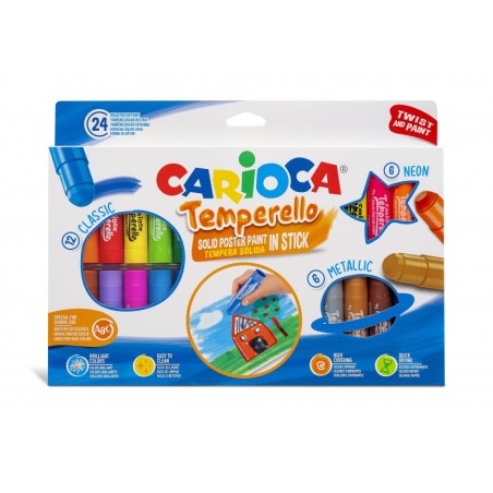 ✅ Carioca Temperello Lot de 24 détrempes solides – Couleurs vives et lavables – Excellente couverture – F en stock