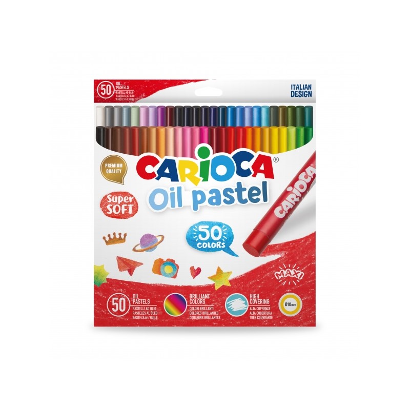 Carioca Lot de 50 Pastels à l'Huile - Couleurs Vives - Lavables - Résistants à la Lumière - Couvrants - Faciles à mélanger