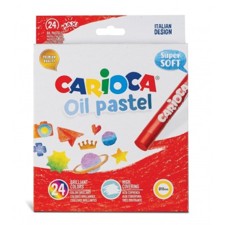 ✅ Carioca Lot de 24 pastels à l'huile - Couleurs vives - Lavables - Résistants à la lumière - Couvrants - Fa en stock