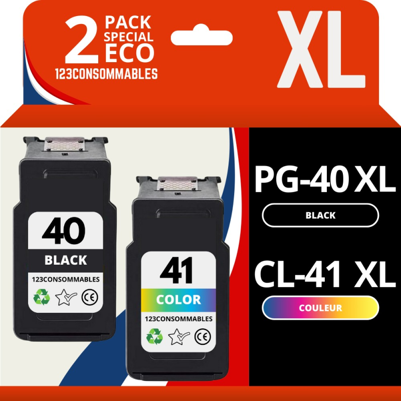 Pack compatible CANON PG-40 XL/CL-41 XL noir et couleur Pack compatible CANON PG-40 XL/CL-41 XL noir et couleur