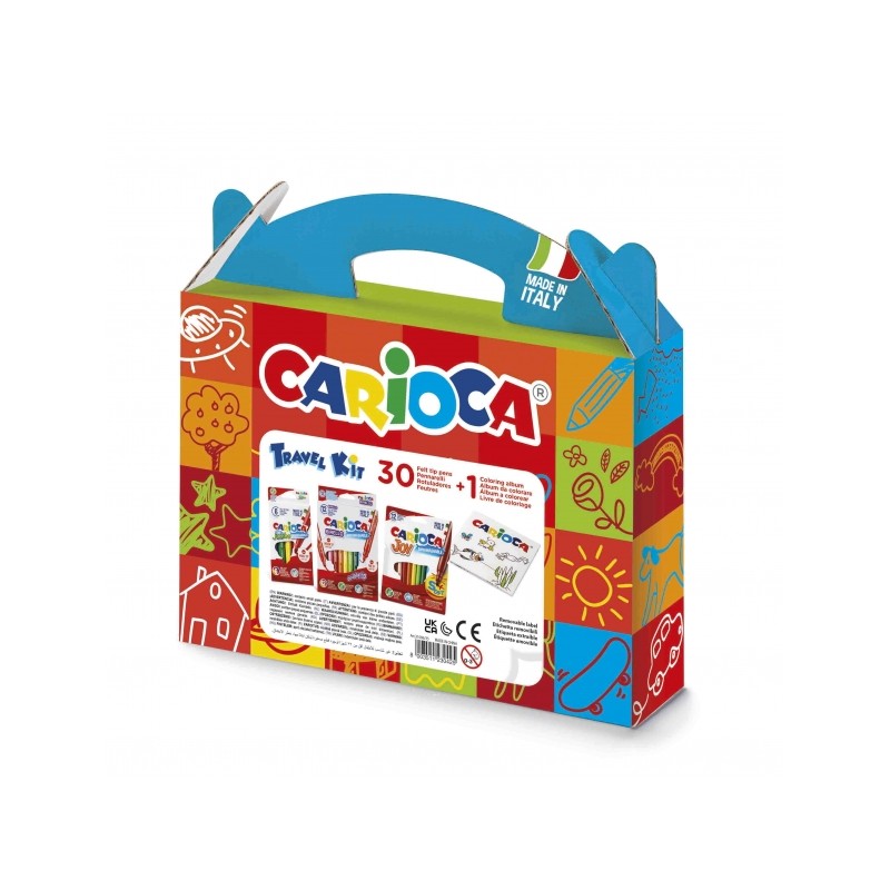 Carioca Kit de voyage Mallette en plastique - 6 marqueurs à pointe maxi - 12 marqueurs à pointe fine - 12 marqueurs double