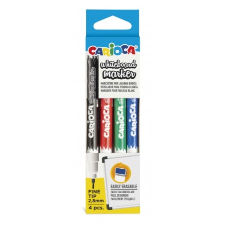 ✅ Carioca Pack de 4 Marqueurs Tableau Blanc Pointe Fine - Séchage Rapide - S'efface Facilement - Pointe Ø 2,8 en stock