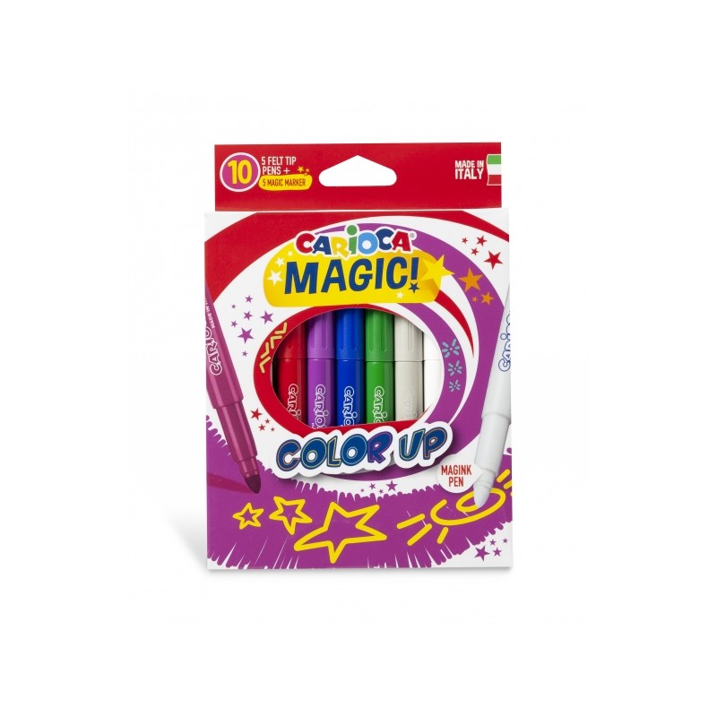 Carioca Color Up Pack de 10 Marqueurs Magiques - Encre Magique Change de Couleur - Pointe Maxi Verrouillée et Capuchon Ventilé