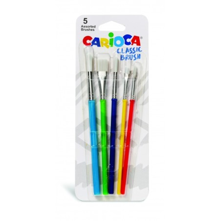 ✅ Carioca Brushes Lot de 5 pinceaux - Nylon - Poils doux et résistants - Parfait pour l'école - 5 tailles diff en stock