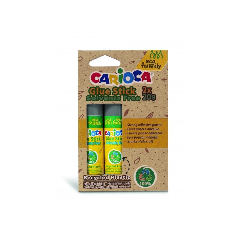 Carioca Eco Family Pack de 2 Sticks Colles - Idéal pour la Maison, l'École et le Bureau - Colle Papier, Photos et Tissus - Sans