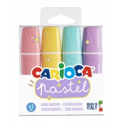 ✅ Carioca Memolight Pack de 4 surligneurs pastel - Encre à base d'eau et lavable - Pointe biseautée - Couleurs en stock
